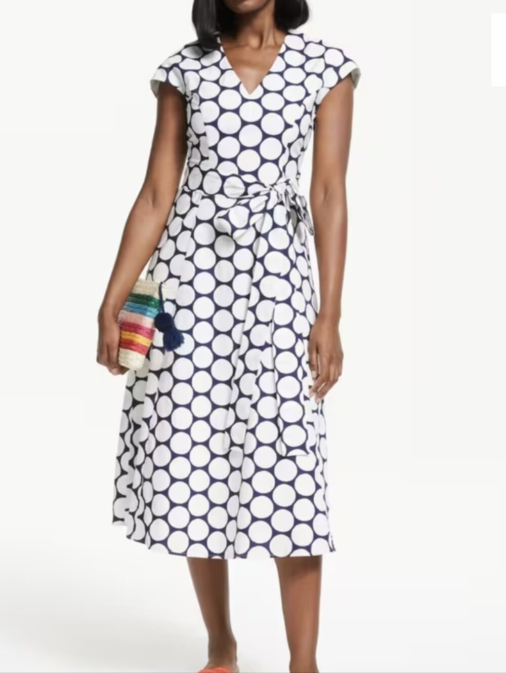Boden Tori Cotton Midi Dress White/Navy Sz 2 Petite - Picture 1 of 12
